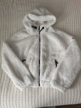Calvin Klein White Fuzzy Hooded Zip Jacket